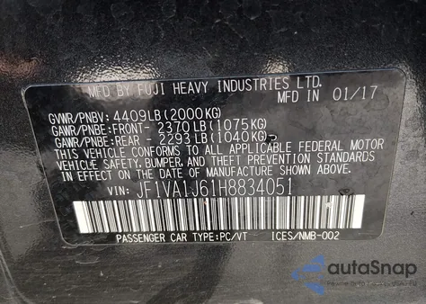 2017 Subaru Wrx Limited из США, поврежденный, VIN JF1VA1J61H8834051